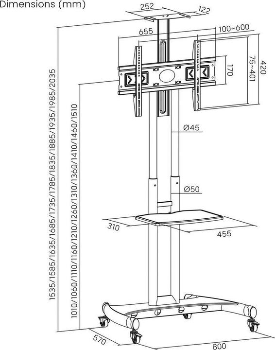 Immagine prodotto Art Mobilständer + TV-Halterung 32-70" 45kg (70", 45 kg)