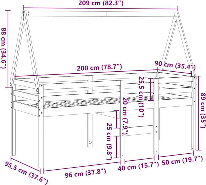 Actual product image VidaXL Loft bed with roof (80 x 200 cm)