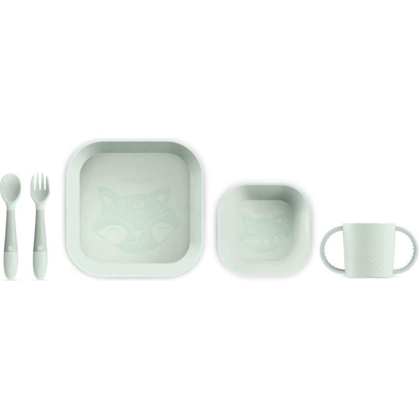 Miniland, Kindergeschirr + Kinderbesteck, Meal Set Square Mint