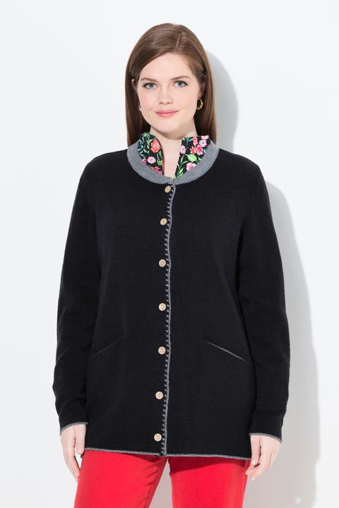 Produktbild Ulla Popken Long-Strickjacke, Hirsch-Stickerei, A-Linie, Stehkragen (58)