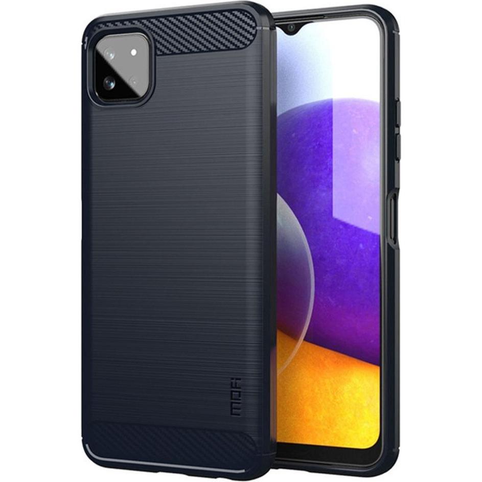 Cover-Discount Galaxy A22 5G - Metall Carbon Look Hülle blau (Samsung Galaxy A22 5G), Smartphone Hülle, Blau
