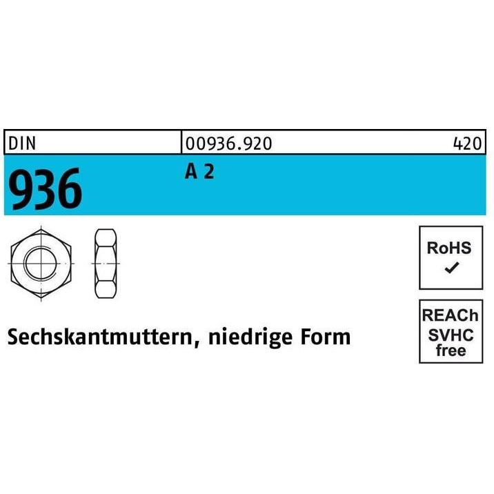 Muttern + Unterlegscheiben, Sechskantmutter DIN 936 M 20 A 2 (M20)