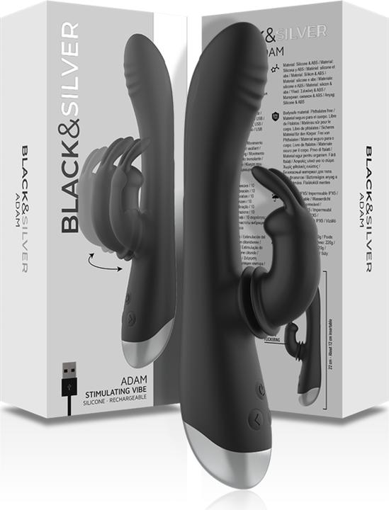 Actual product image Black&Silver Dj. Adam Rabbit Silicone Rechargeable Black Stimulator