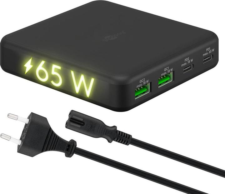 Produktbild Goobay USB-C PD GaN Multiport-Tischladegerät 65 W schwarz (65 W, 4 Ports)
