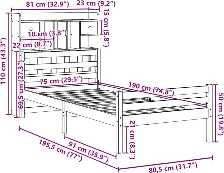 Image du produit vidaXL Lit en bois massif Lit double Cadre de lit 140x190cm en pin (140 x 190 cm)