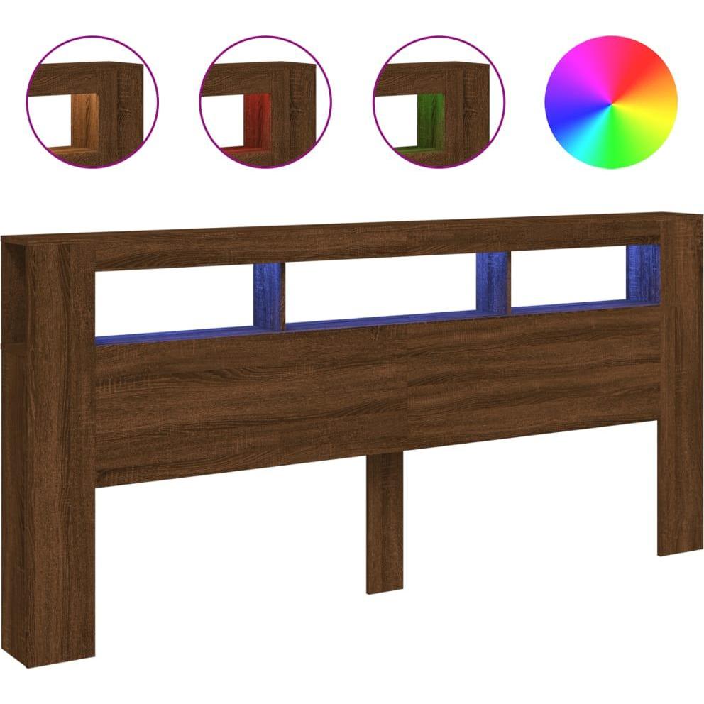 VidaXL, Bett Zubehör, LED-Kopfteil Braun Eichen-Optik 220x18,5x103,5 cm