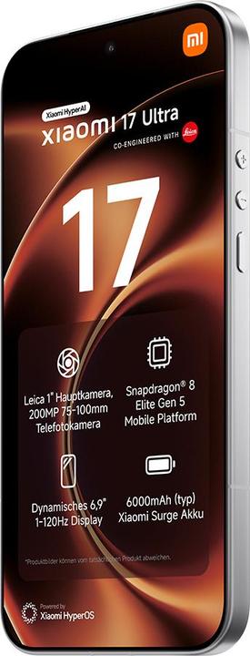 Productafbeelding Xiaomi 17 Ultra (1024 GB, Wit, 6.90", Dubbele SIM, 5G)