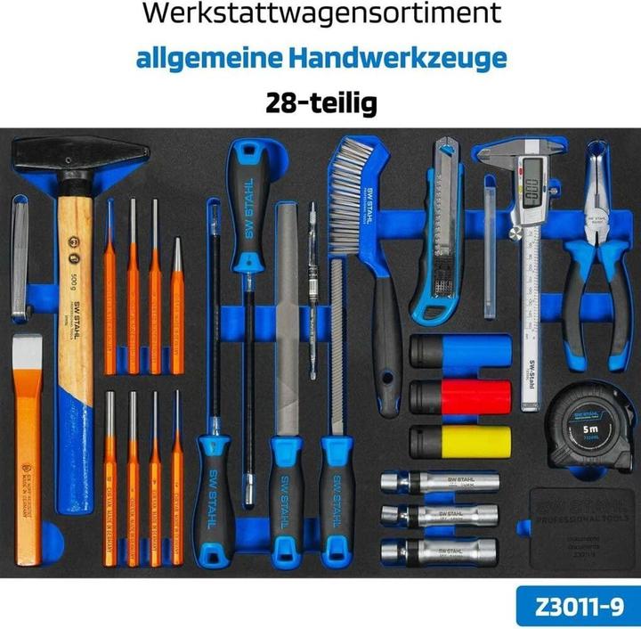Actual product image SW-Stahl Z3113 Professional workshop trolley TT801 blue I 8 drawers I 4 drawers filled I 246 parts I (246x)