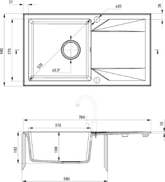 Actual product image No Name 1-bowl granite sink with drainer (Top-mounted sink, 78 cm, 78 cm)