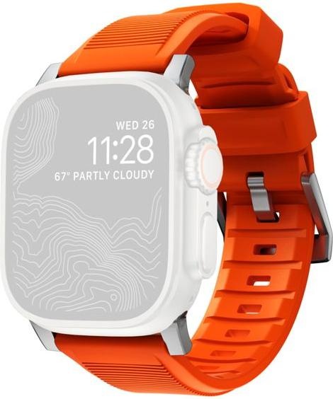 Actual product image Nomad Rugged Strap -ranneke, Apple Watch 49 / 45 / 44 /, oranssi / hopea (45 mm, 44 mm, 42 mm, 49 mm, Plastic, Apple Watch Series 9)