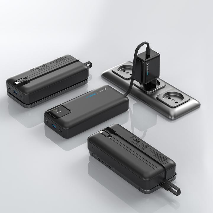 Produktbild Xlayer Powerbank 20.000 mAh mit zwei integrierten Kabeln PD 20W Black (20000 mAh, 20 W, 74 Wh)