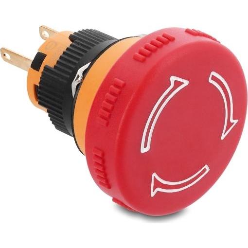 Delock Pilzkopf Taster zum Einbau 16 mm 2 x Lötanschluss Kunststoff 32 mm Ø (22117), Pulsante + Interruttore