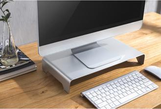 Actual product image Powerton Monitor stand, modern minimalist design, silver, aluminium, load capacity 10 kg, Ergo