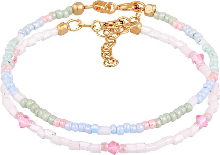 Immagine prodotto Elli Bracciale per bambini con perle di vetro pastello Set di 2 argento 925 (14 cm, Argento 925 placcato oro, Vetro, Cristallo di vetro, Plastico)