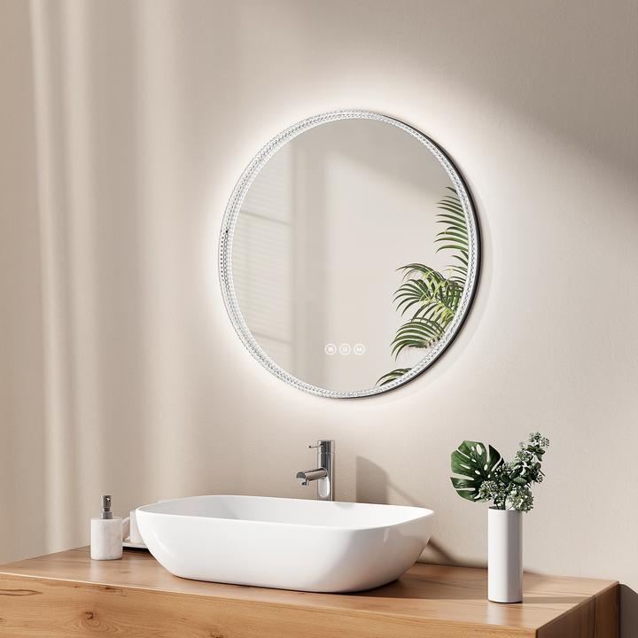 Actual product image Emke Bathroom Mirror With Lighting Φ60cm,Fog-Free+3 Colour Temperatures (3000K-6500K)&Dimmable,Black