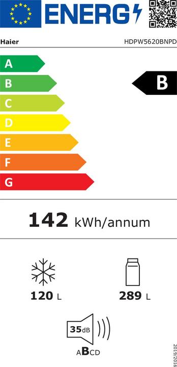 Energie-Label Haier HDPW 5620BNPD FRIGORIFERO 409 LT, CL. B, DARK INOX (409 l)