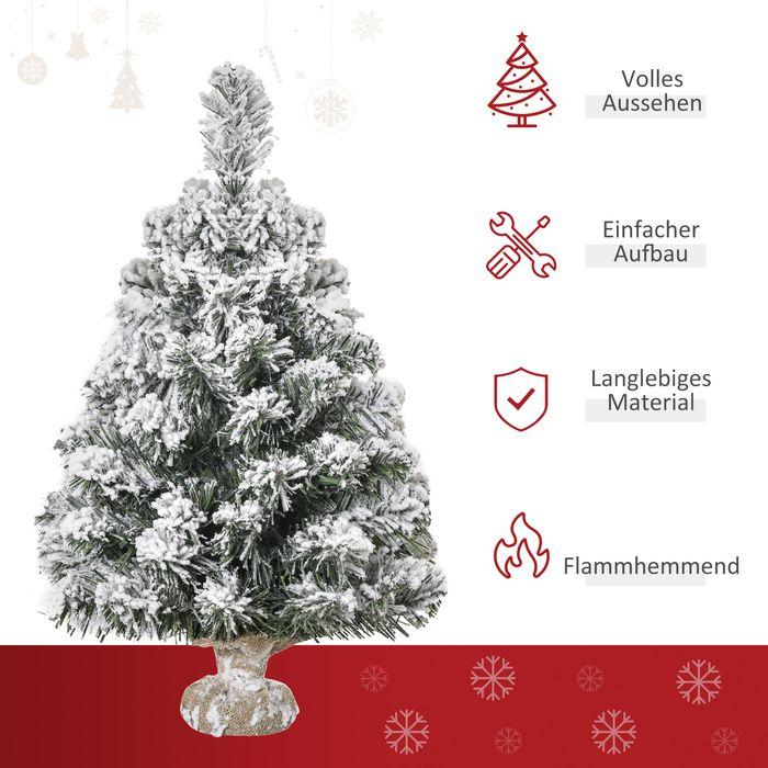Swisshandel24 Mini Knstlicher Weihnachtsbaum 60 cm mit Schnee, 67 Spitzen  Zementbasis fr drinnen Bro