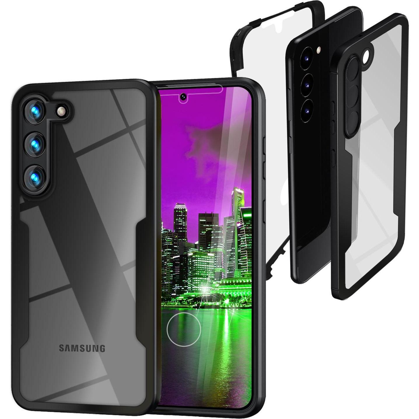 Nalia Klare 360 Grad Hybrid Hülle (Samsung Galaxy S23), Smartphone Hülle, Schwarz