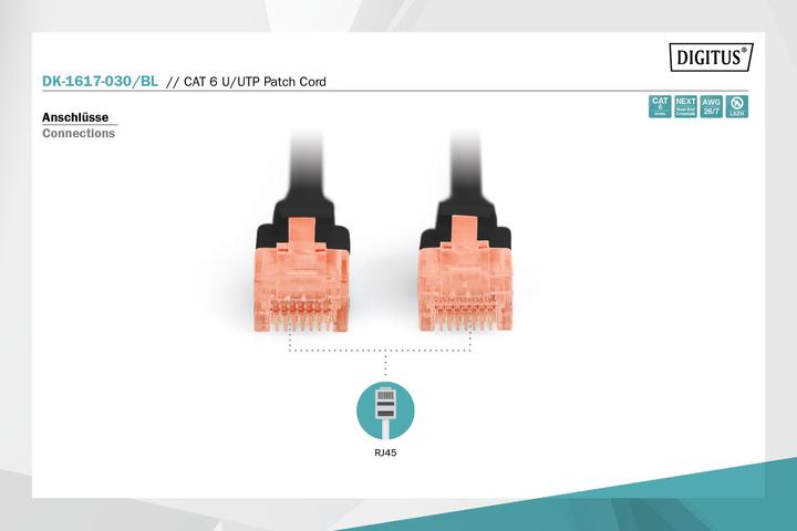 Actual product image Digitus CAT 6 U-UTP patch cable Cu LSZH AWG 26/7 Length 3 m Colour Black (U/UTP, CAT6, 3 m)