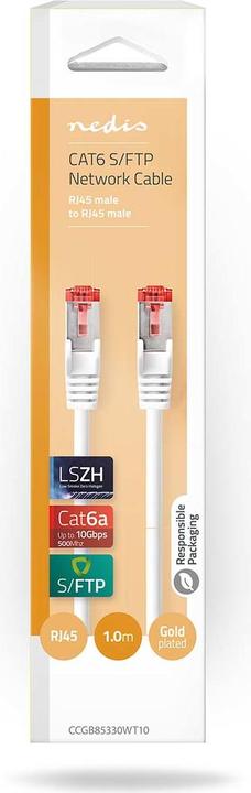 Immagine prodotto Nedis Cavo Cat 6a | S/FTP | Spina RJ45 | Spina RJ45 | 1,00 m | Rotondo | LSZH | Bianco | Scatola (S/FTP, CAT6a, 1 m)