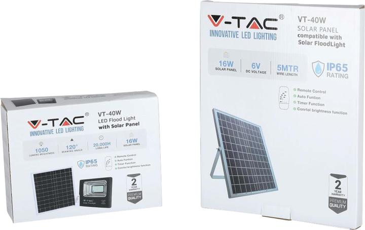 Produktbild V-TAC VT-94008 - LED-Flutlicht mit Solarpanel 16 W 6000 K (16 W, 2.80 kg)