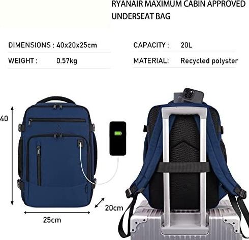 Immagine prodotto Only-Bags.Store Zaino 40 x 20 x 25 cm per Ryanair aereo viaggio zaino bagaglio a mano laptop daypacks PET (20 l)
