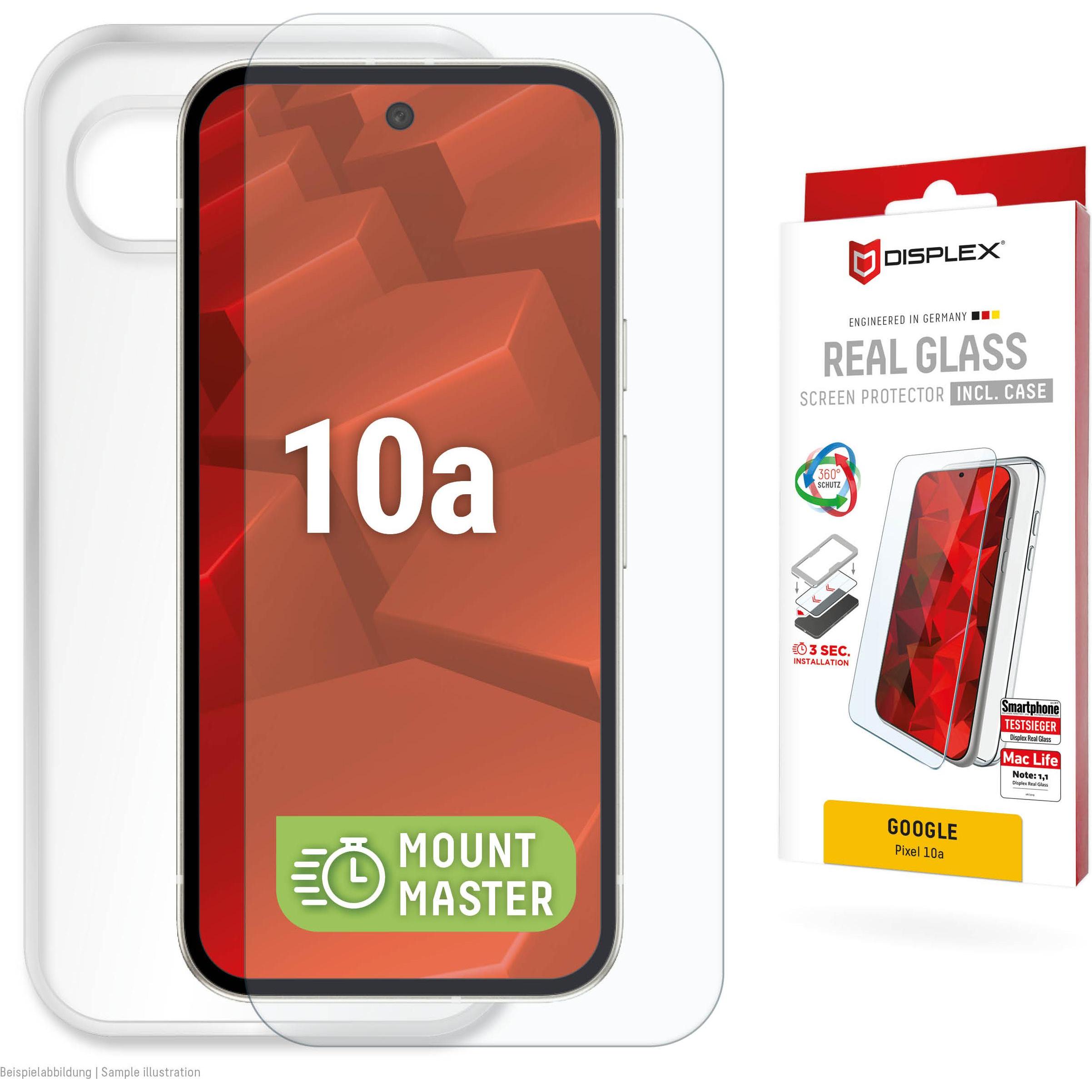 Displex Real Glass, 2D Panzerglas + Handyhülle, MountMaster (1 pz., Google Pixel 10a), Pellicola protettiva smartphone, Trasparente