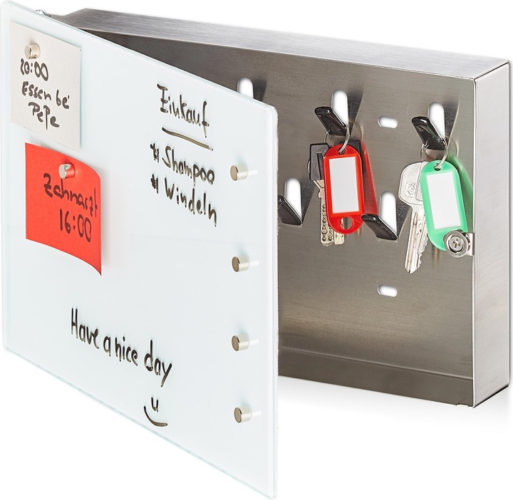 Actual product image Relaxdays Key box glass magnetic board (30 x 5.5 x 20 cm)