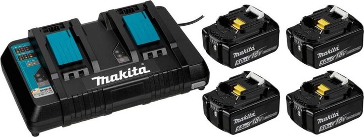 1x Makita DC 18 RD double chargeur rapide 14,4 V - 18 V LXT, 4x Makita BL 1850 B 18 V batterie 5,0 Ah, 1x Makita Makpac valise, 1x insert universel