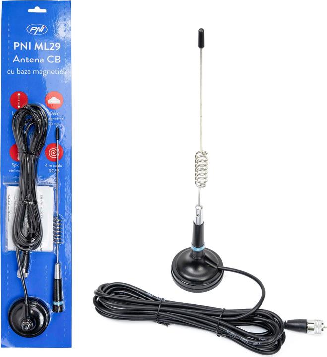 PNI CB-Antenne ML29, Länge 34 cm, mit mitgeliefertem Magnetdurchmesser 70 mm und RG58-Kabel