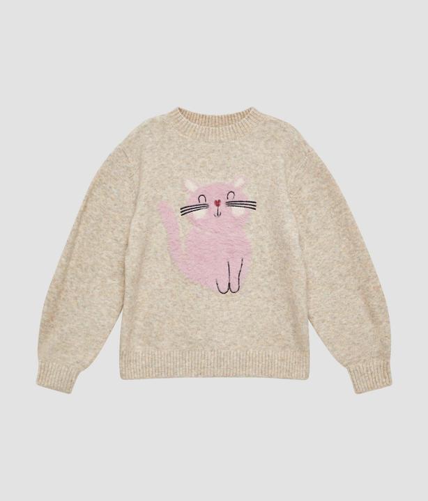 Produktbild s.Oliver Strickpullover Kuscheliger Loose-Fit-Strickpullover mit Katzen-Artwork (104, 110)