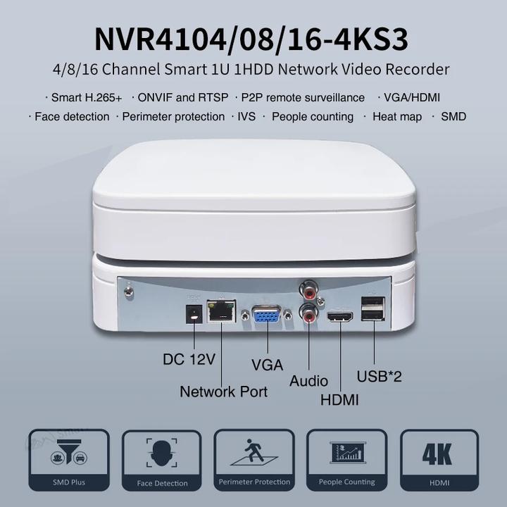 Actual product image Dahua NVR 16CH 12MP HDMI/VGA EPTZ 1HDD 2USB 1LAN 12VDC/10W