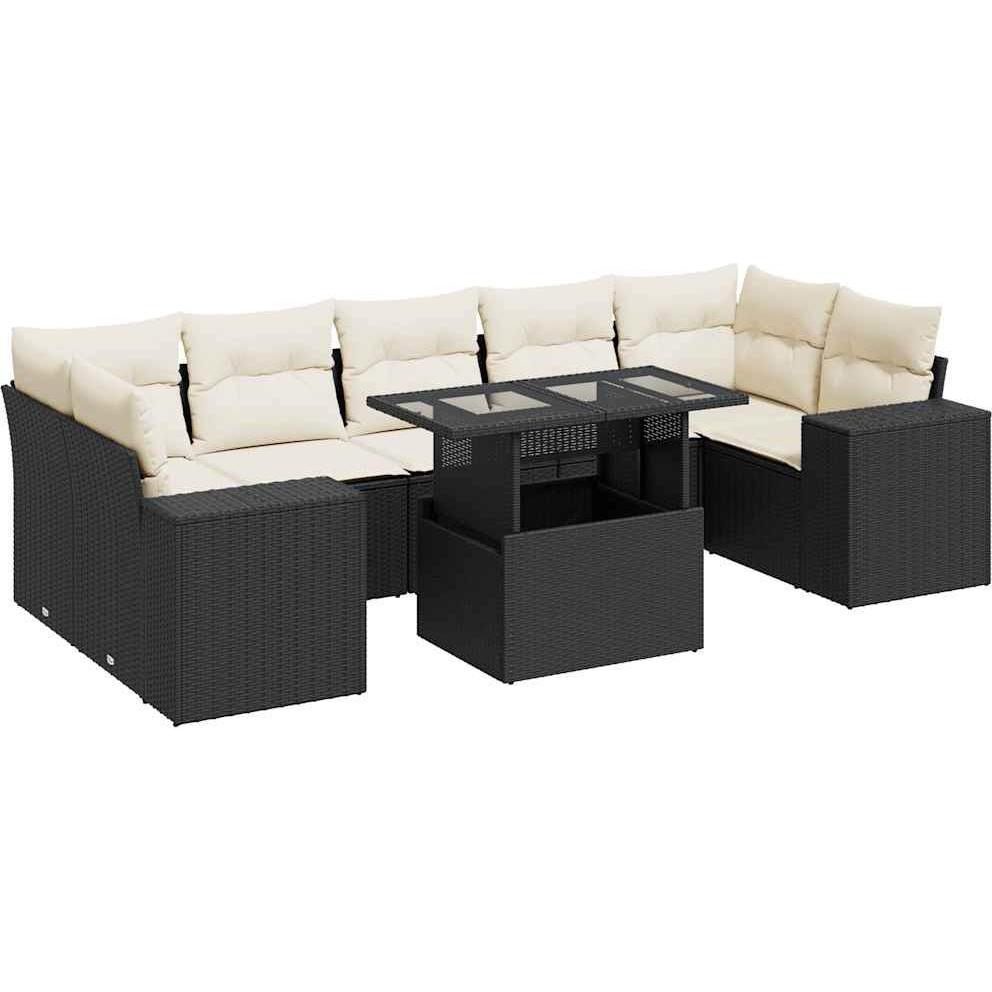 VidaXL, Gartenlounge, 8-tlg. Garten-Sofagarnitur mit Kissen Schwarz Poly Rattan