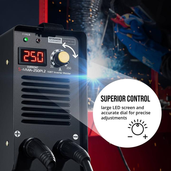 Actual product image Stamos Electrode welder - 250 A - 8 m cable - Hot Start - PRO (Inverter welder)