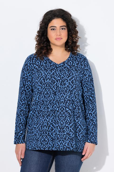 Produktbild Ulla Popken Shirt, Zierfalten, A-Linie, V-Ausschnitt, Langarm. (58)