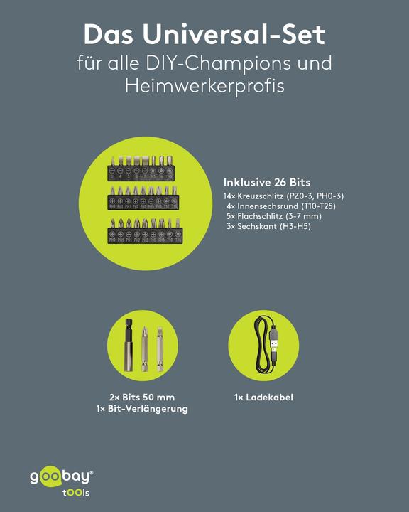 Produktbild Goobay Mini-Akkuschrauber-Set 31-tlg.