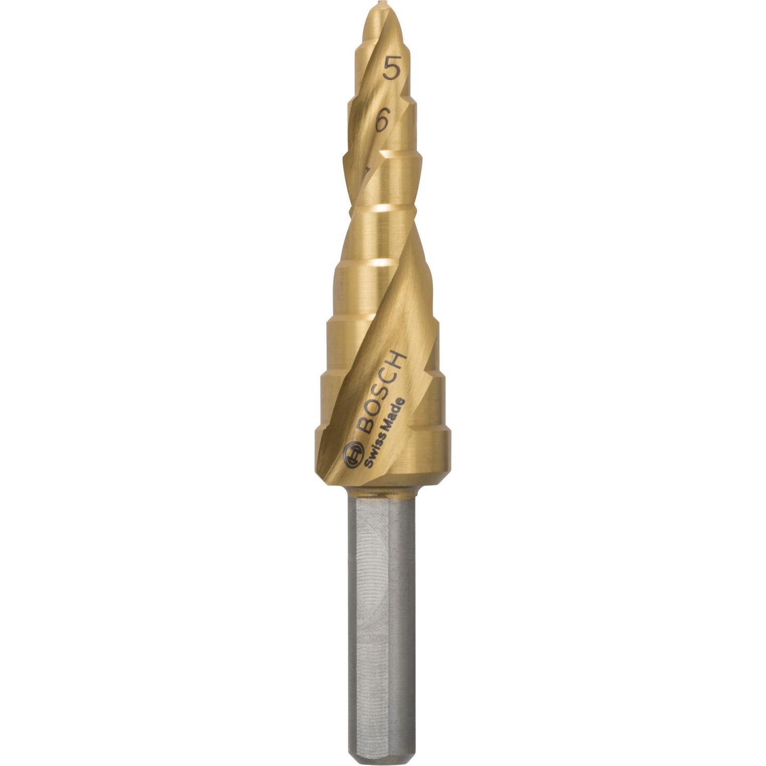 Bosch Professional Zubehör, Bohrereinsatz, Stufenbohrer HSS-TiN, 4 - 12 mm, 6 mm, 65 mm, 9 Stufen (6 mm)