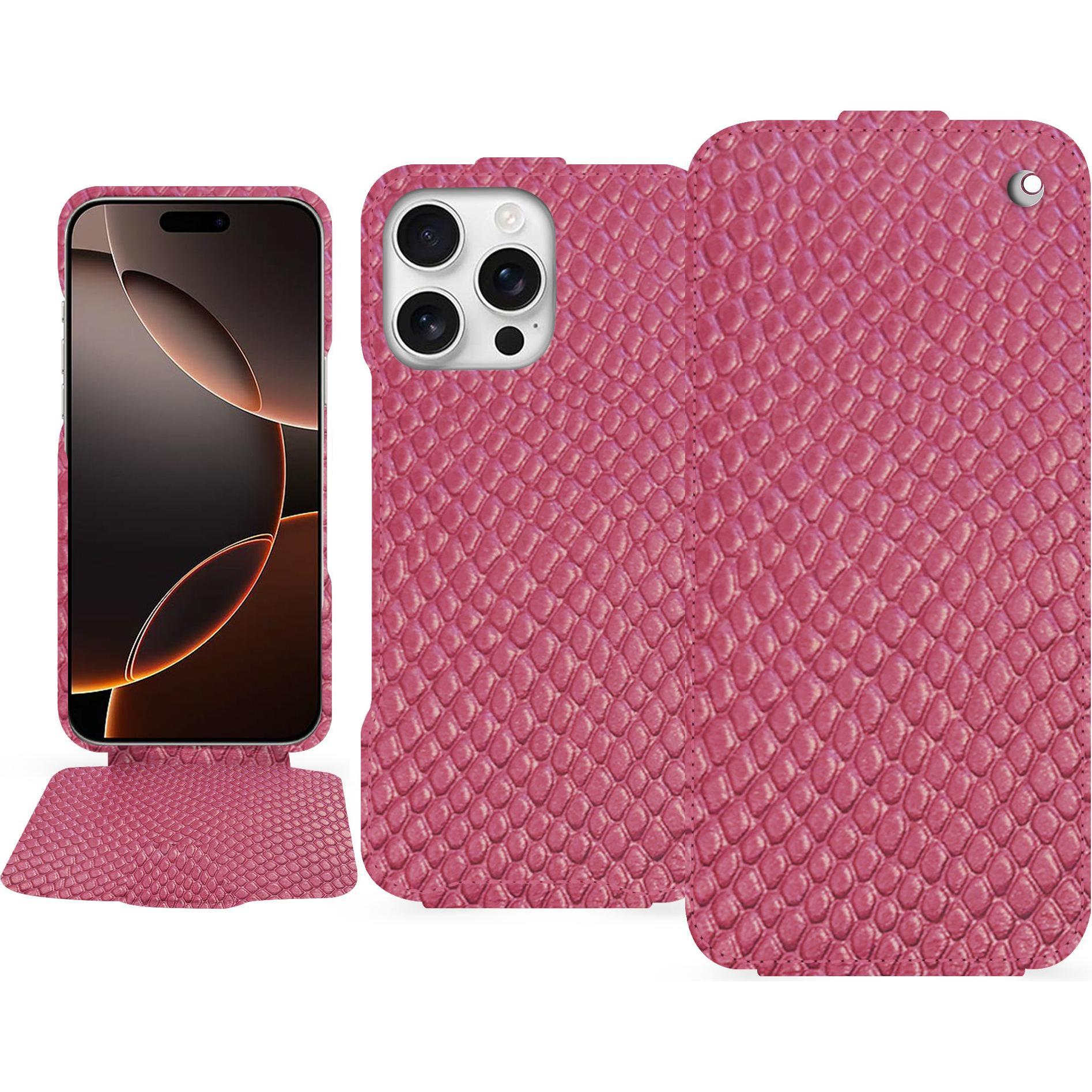 Noreve Lederschutzhülle vertikal (Apple iPhone 16 Pro), Smartphone Hülle, Rosa