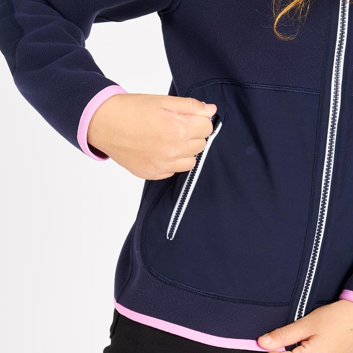 Actual product image Tribord Fleece jacket sailing kids warm reversible 500 navy blue/pink (128)