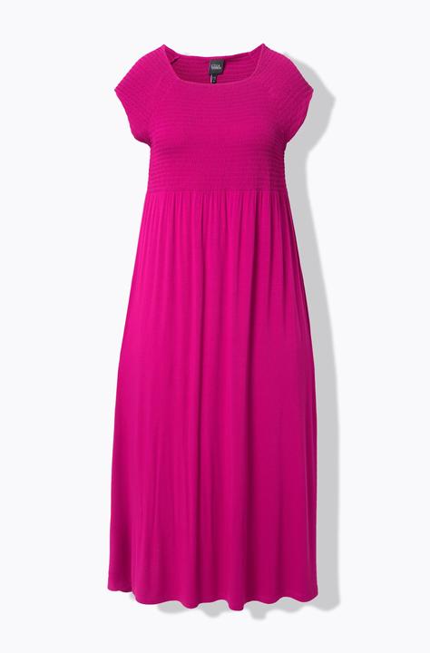 Actual product image Ulla Popken Solid Smocked Bodice Stretch Knit Maxi Dress (62)
