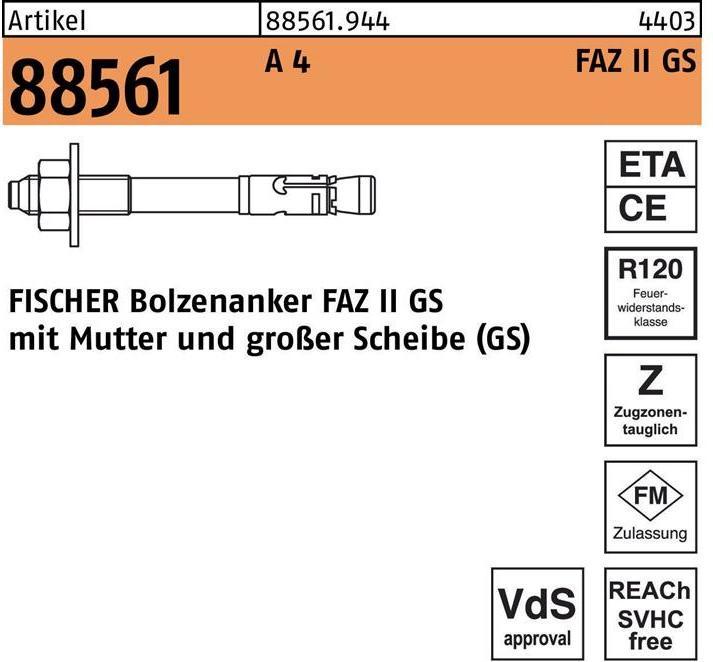 Actual product image Fischer Anchor bolt R 88561 FAZ II 12/160 GS A 4 Without surface specification (20 pcs.)
