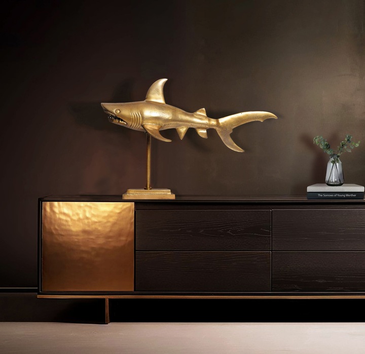 Produktbild FineBuy Deko Hai 70 cm Aluminium Wohndeko Design Dekoration Maritim Modern Alu