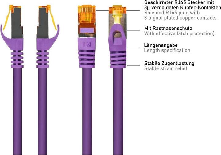Produktbild Varia RJ45 Patchkabel Cat 7 TPE violett 1,5m – Flexibel & Robust (S/FTP, CAT7, 1.50 m)