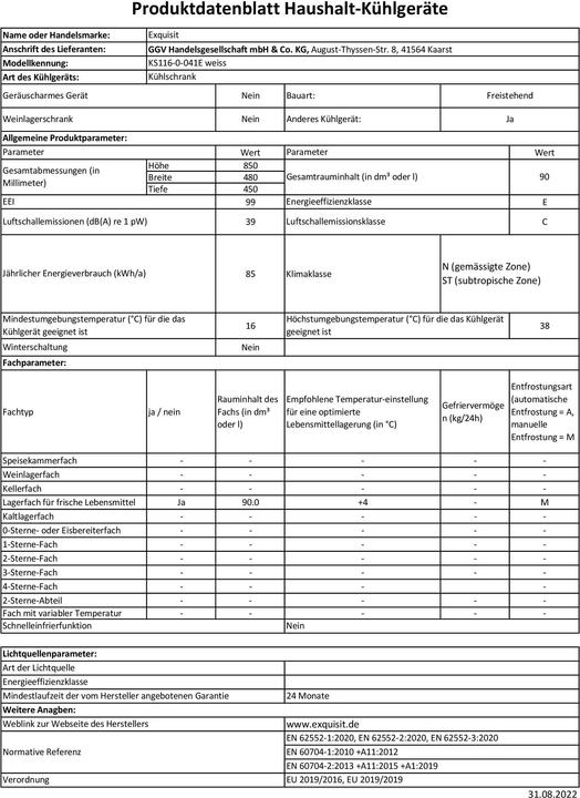 Produktbild Exquisit KS116-0-041E weiss (90 l)