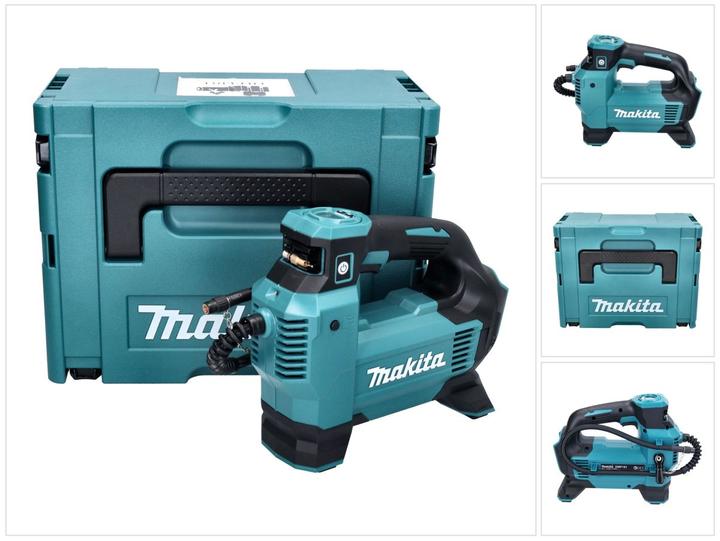 1x Makita MAKPAC, 1x Universaleinlage, 1x Luftmatratzenadapter ( TE00000333 ), 1x Ballpumpenadapter ( TE00000335 ), 1x Makita DMP 181 Akku Kompressor, 1x Ventiladapter französisch ( TE00000334 ), 1x Ventiladapter Blitzventil ( TE00000346 )