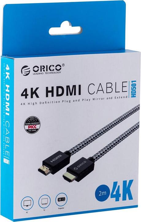 Actual product image Orico HDMI KABELIS 2.0, 4K@60HZ, BRAIDED, 2M (2 m)