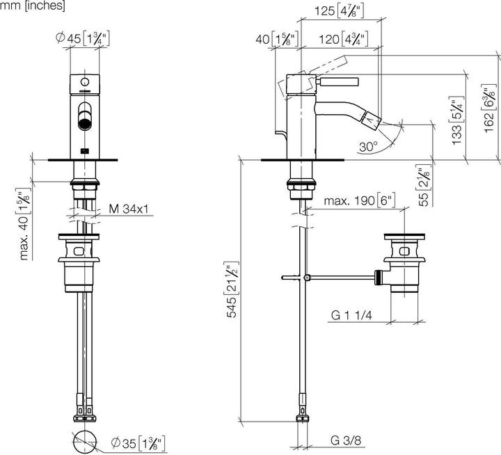 Immagine prodotto Dornbracht Miscelatore monocomando per bidet, con set di scarico, sporgenza 125 mm