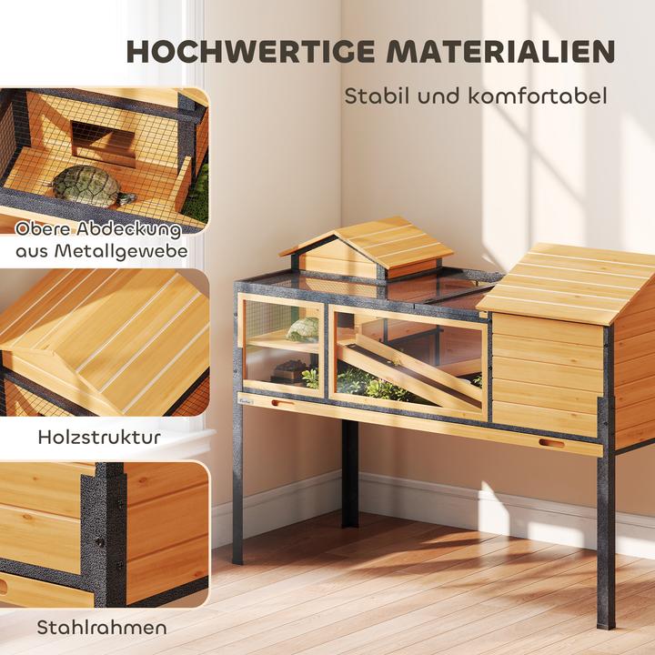 Produktbild PawHut Schildkrötenhaus Tannenholz, Stahl Gelb