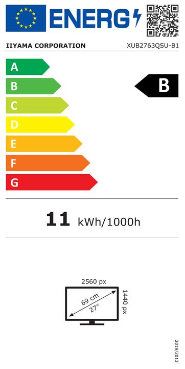 Energy Label iiyama ProLite XUB2763QSU-B1 (2560 x 1440 pixels, 27")