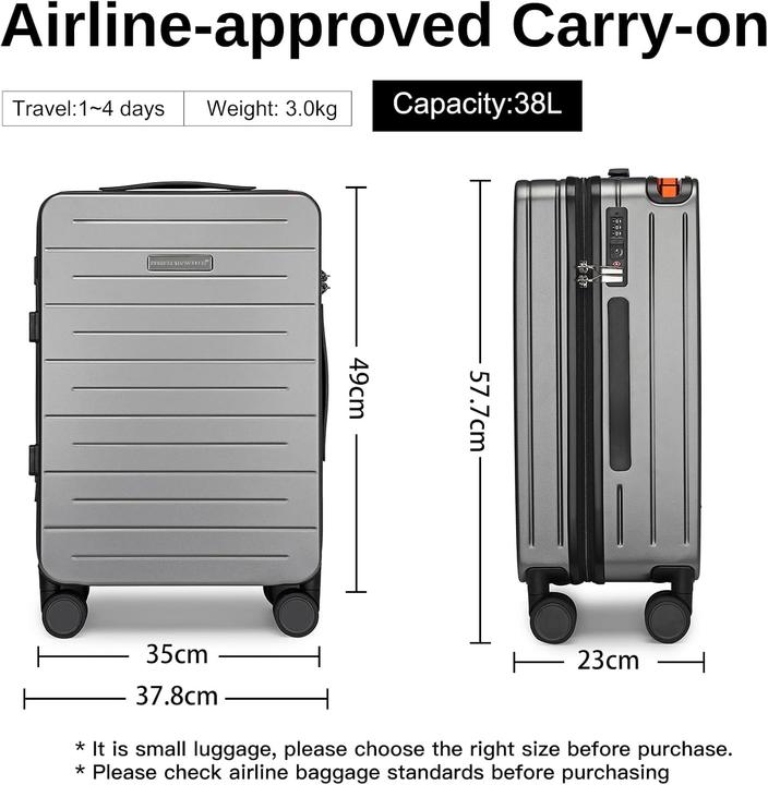 Immagine prodotto British Traveller Hartschalen-Handgepäckkoffer mit TSA-Schloss (38 l)